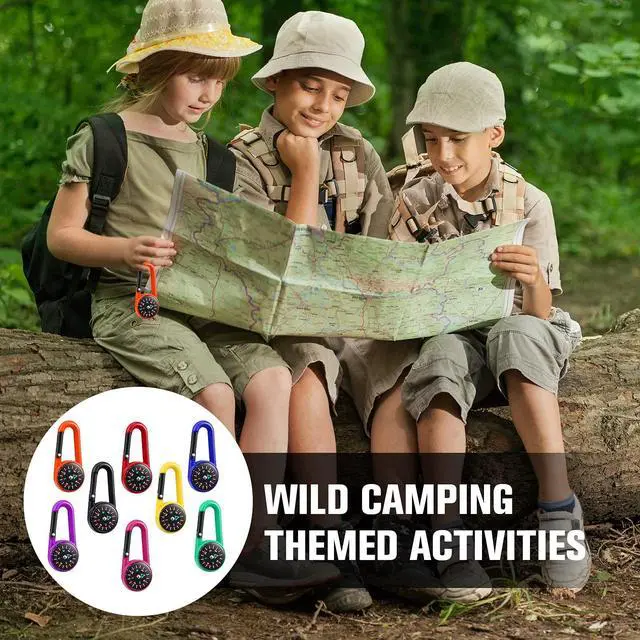 Alt view image 2 of 7 - 32 Pcs Compass Keychain for Kids Adventure Camping Small Keychain Belt Clips With Holes Compass Metal Buckle Outdoor Camping Party Favors (Multi Color)