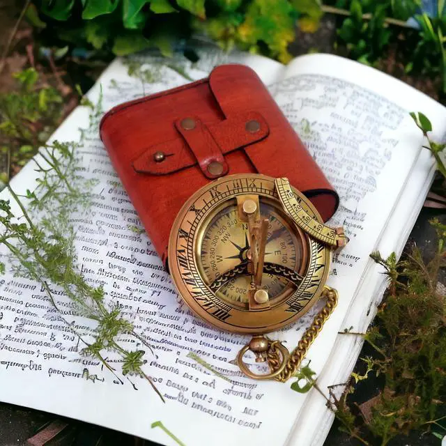 Alt view image 4 of 7 - Brass Sundial Compass with Leather Case - 3 Inch Vintage Nautical Navigation Tool for Hiking, Camping, Outdoor Adventures - Unique Gift for Men, Explorers & Collectors