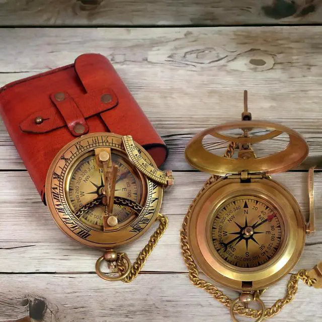 Alt view image 5 of 7 - Brass Sundial Compass with Leather Case - 3 Inch Vintage Nautical Navigation Tool for Hiking, Camping, Outdoor Adventures - Unique Gift for Men, Explorers & Collectors