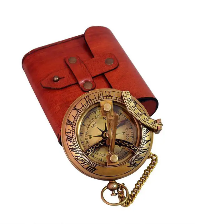 Alt view image 7 of 7 - Brass Sundial Compass with Leather Case - 3 Inch Vintage Nautical Navigation Tool for Hiking, Camping, Outdoor Adventures - Unique Gift for Men, Explorers & Collectors