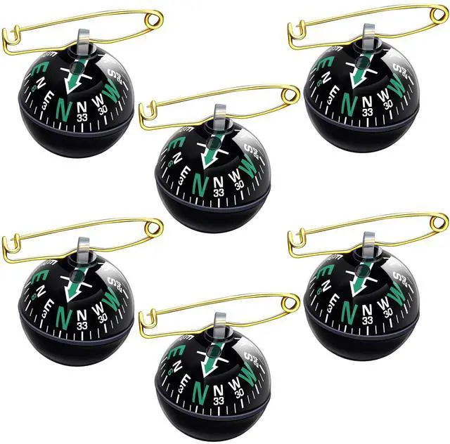 Main image of 6 Pcs Ball Pin on Compass Globe with Pin Liquid Filled Small Compass for Hiking Camping Navigation Birthday Baptism Graduation 2026 Gift for Son from Mom Dad