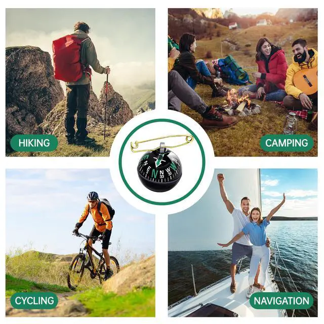 Alt view image 3 of 6 - 6 Pcs Ball Pin on Compass Globe with Pin Liquid Filled Small Compass for Hiking Camping Navigation Birthday Baptism Graduation 2026 Gift for Son from Mom Dad