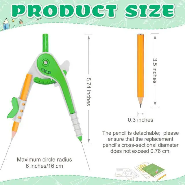 Alt view image 2 of 6 - 16 PCS Math Compass Geometry Math Set 6 Inch Plastic Drawing Compass with Pencils Multicolor for Math Student Classroom School Office Woodworking Art Drawing Studying
