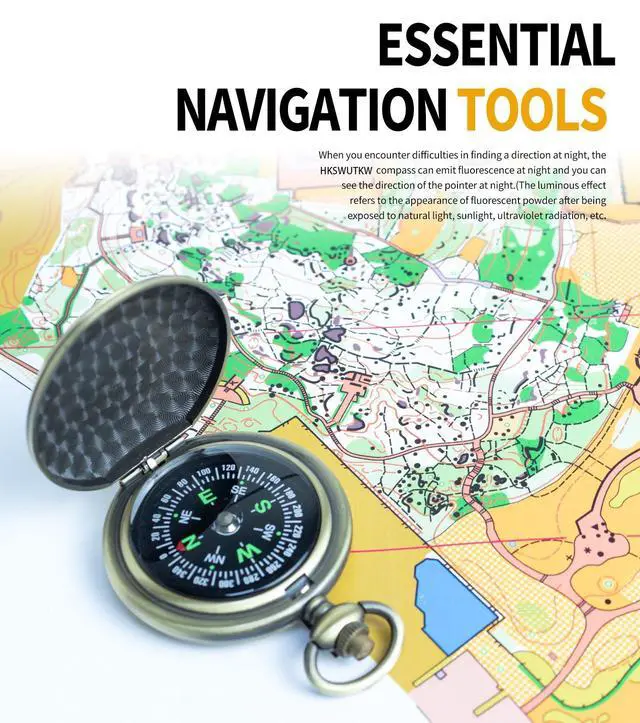 Alt view image 2 of 7 - Zinc Alloy Waterproof Golden Keychain Compass - Vintage Antique Design for Kids, Boy Scouts & Hiking - Survival Orienteering & Navigation Gear