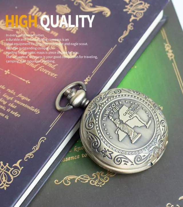 Alt view image 3 of 7 - Zinc Alloy Waterproof Golden Keychain Compass - Vintage Antique Design for Kids, Boy Scouts & Hiking - Survival Orienteering & Navigation Gear