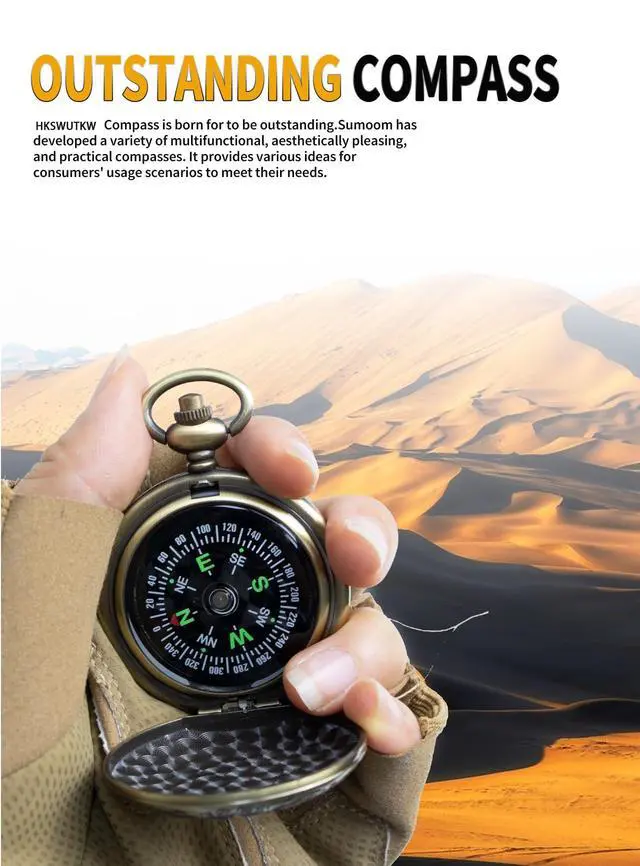 Alt view image 6 of 7 - Zinc Alloy Waterproof Golden Keychain Compass - Vintage Antique Design for Kids, Boy Scouts & Hiking - Survival Orienteering & Navigation Gear