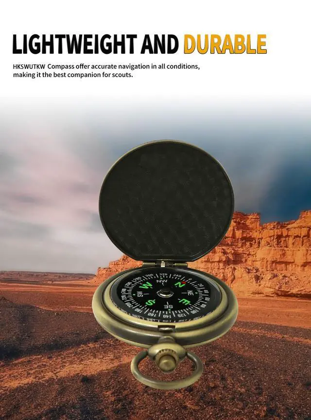 Alt view image 7 of 7 - Zinc Alloy Waterproof Golden Keychain Compass - Vintage Antique Design for Kids, Boy Scouts & Hiking - Survival Orienteering & Navigation Gear