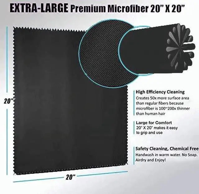 Alt view image 2 of 6 - 20"x20"(50x50CM) Extra Large Oversized Microfiber Cleaning Cloth, Ideal for Electronics and Screens, Lenses on Cameras, Binoculars, telescopes, All Types of Optical Glass (1Pack Black)