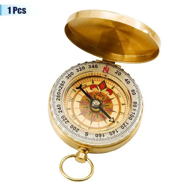 Alt view image 3 of 7 - One Pack Camping Survival Compass, Metal Brass Pocket Compass with Keychain, Glow in The Dark Survival Gear for Hiking Camping Hunting Navigation