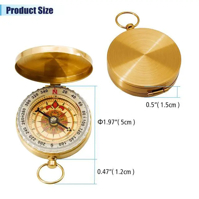 Alt view image 2 of 7 - One Pack Camping Survival Compass, Metal Brass Pocket Compass with Keychain, Glow in The Dark Survival Gear for Hiking Camping Hunting Navigation