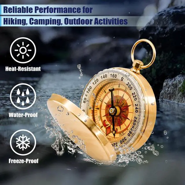 Alt view image 6 of 7 - One Pack Camping Survival Compass, Metal Brass Pocket Compass with Keychain, Glow in The Dark Survival Gear for Hiking Camping Hunting Navigation