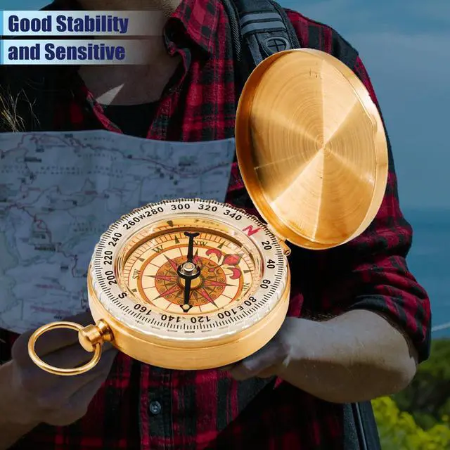 Alt view image 7 of 7 - One Pack Camping Survival Compass, Metal Brass Pocket Compass with Keychain, Glow in The Dark Survival Gear for Hiking Camping Hunting Navigation