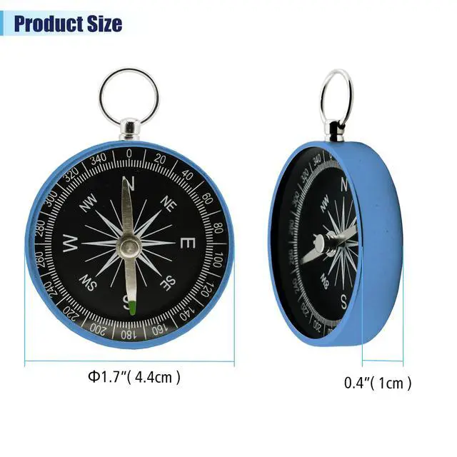 Alt view image 2 of 7 - Pocket Compass, 2 Pieces Mini Compass with Key Ring, Suitable for Hiking Survival, Mountaineering Camping, Outdoor Adventure Party Navigation Tools Blue Color