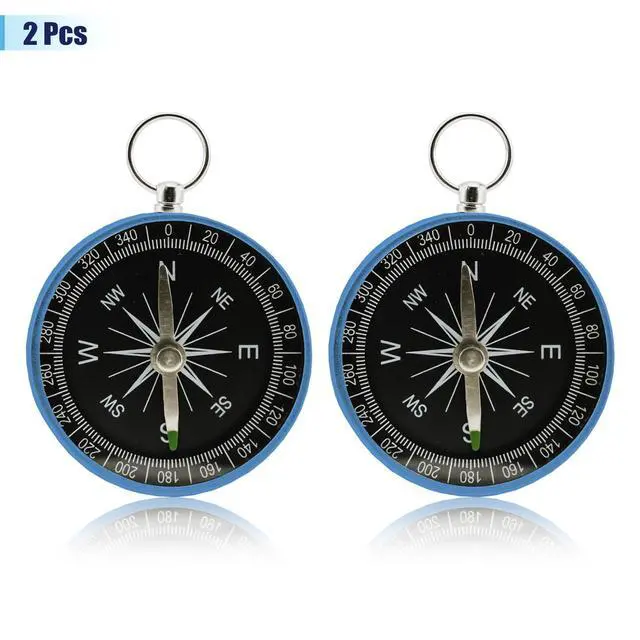 Alt view image 3 of 7 - Pocket Compass, 2 Pieces Mini Compass with Key Ring, Suitable for Hiking Survival, Mountaineering Camping, Outdoor Adventure Party Navigation Tools Blue Color