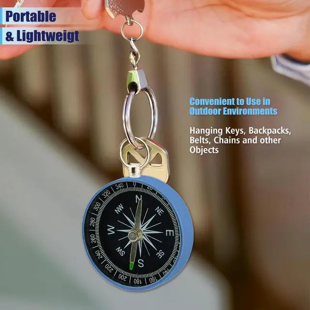 Alt view image 5 of 7 - Pocket Compass, 2 Pieces Mini Compass with Key Ring, Suitable for Hiking Survival, Mountaineering Camping, Outdoor Adventure Party Navigation Tools Blue Color