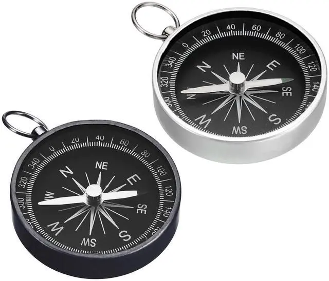 Main image of Pocket Compass, 2 in 1 Set Survival Sports Navigation Compass with Key Ring for Outdoors Camping Hiking, White Black