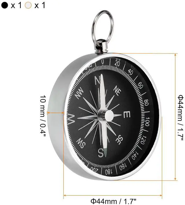 Alt view image 2 of 5 - Pocket Compass, 2 in 1 Set Survival Sports Navigation Compass with Key Ring for Outdoors Camping Hiking, White Black