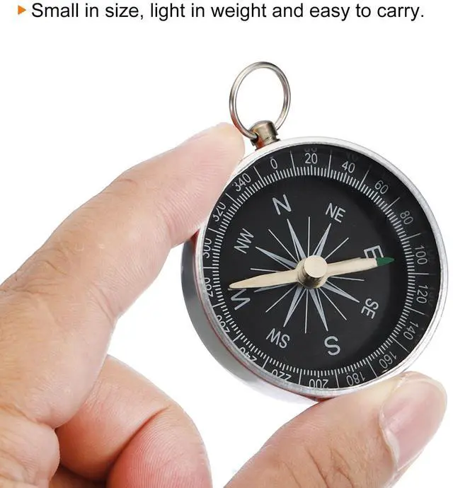 Alt view image 4 of 5 - Pocket Compass, 2 in 1 Set Survival Sports Navigation Compass with Key Ring for Outdoors Camping Hiking, White Black