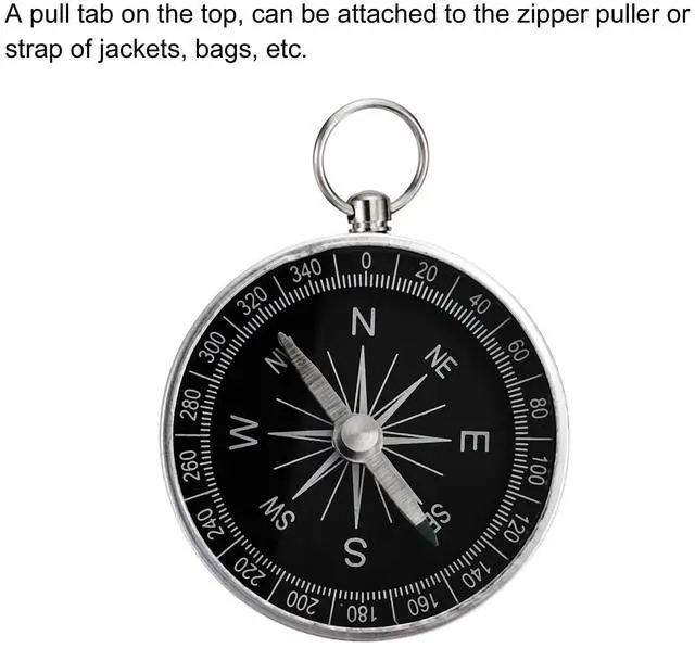 Alt view image 3 of 5 - Pocket Compass, 2 in 1 Set Survival Sports Navigation Compass with Key Ring for Outdoors Camping Hiking, White Black