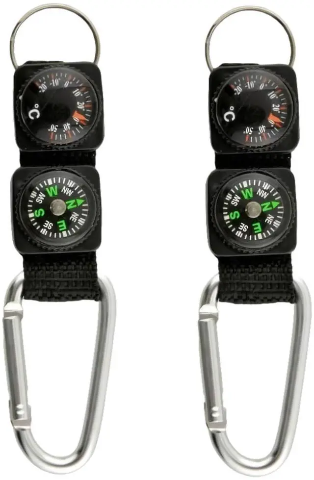 Main image of 2Pcs Black Carabiner Key Chain Compass Thermometer Metal Camping Outdoor Gadgets Hiking Survival to Multifunctional O0R8 Mountaineering Sports and Outdoor Recreation Accessories
