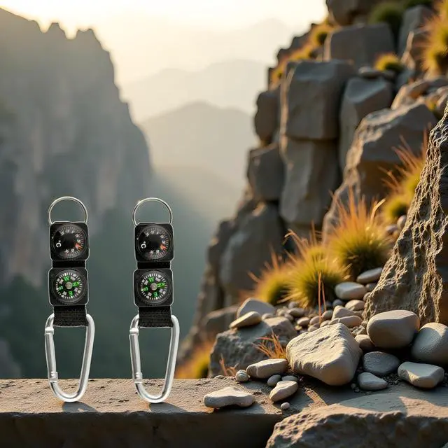 Alt view image 3 of 7 - 2Pcs Black Carabiner Key Chain Compass Thermometer Metal Camping Outdoor Gadgets Hiking Survival to Multifunctional O0R8 Mountaineering Sports and Outdoor Recreation Accessories