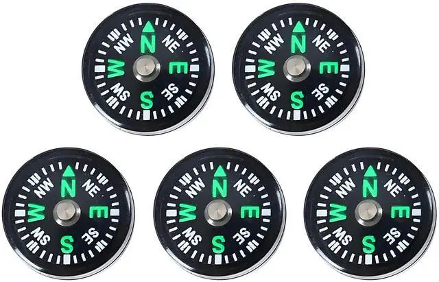Main image of 5 Pack Mini Pocket Compass 25mm Survival Button Compass for Hiking, Camping, Boating & Outdoor Activities, Small Backpacking Navigation Tool for Paracord, Watch Band & Teens Adventure Gear