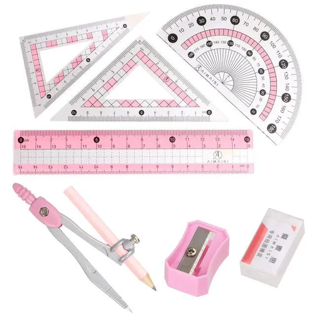 Alt view image 2 of 7 - Compass Geometry Tool Protractor and Compass Set with Metal Box Drawing Compass with Rulers Math Compass Kit for Class Supplies and School 8 Piece