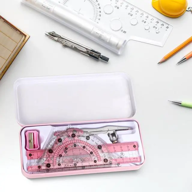 Alt view image 3 of 7 - Compass Geometry Tool Protractor and Compass Set with Metal Box Drawing Compass with Rulers Math Compass Kit for Class Supplies and School 8 Piece