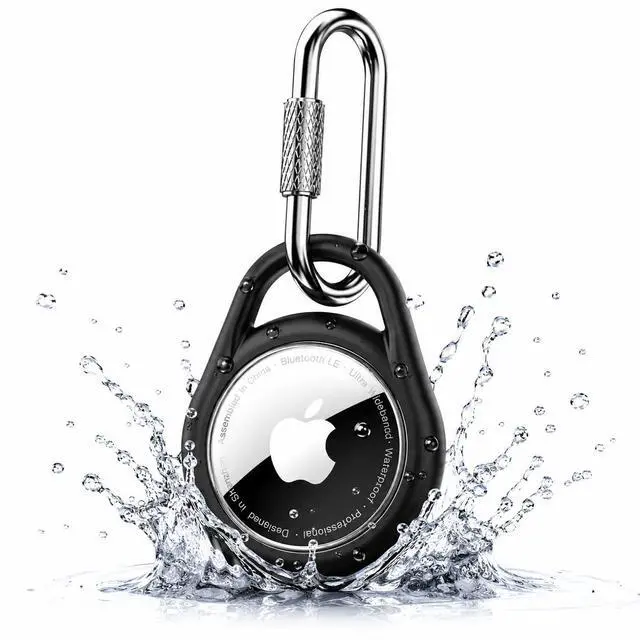 Main image of Waterproof AirTag Holder Keychain with Locking Carabiner, Shockproof Air Tag Case Compatible with Apple AirTag 1st & 2nd Gen for Keys, Luggage, Kids,Backpack, Dog Cat Pet Collar-Black