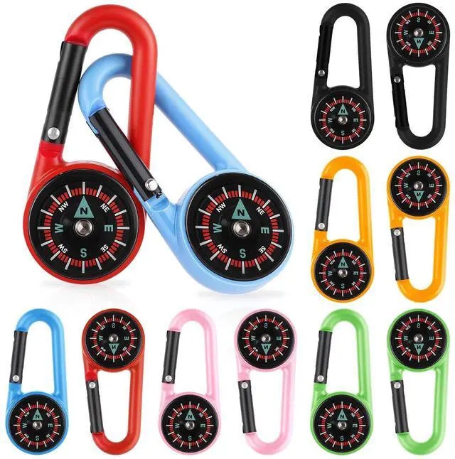 Main image of 12 Pcs Compass Keychain for Kids, Colorful Mini Carabiner Clip Pocket Compass for Summer Camp, Backpacking, Birthday Party Favors and Classroom Prizes