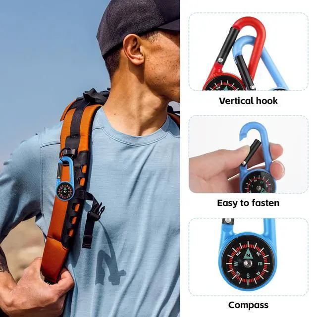 Alt view image 3 of 7 - 12 Pcs Compass Keychain for Kids, Colorful Mini Carabiner Clip Pocket Compass for Summer Camp, Backpacking, Birthday Party Favors and Classroom Prizes