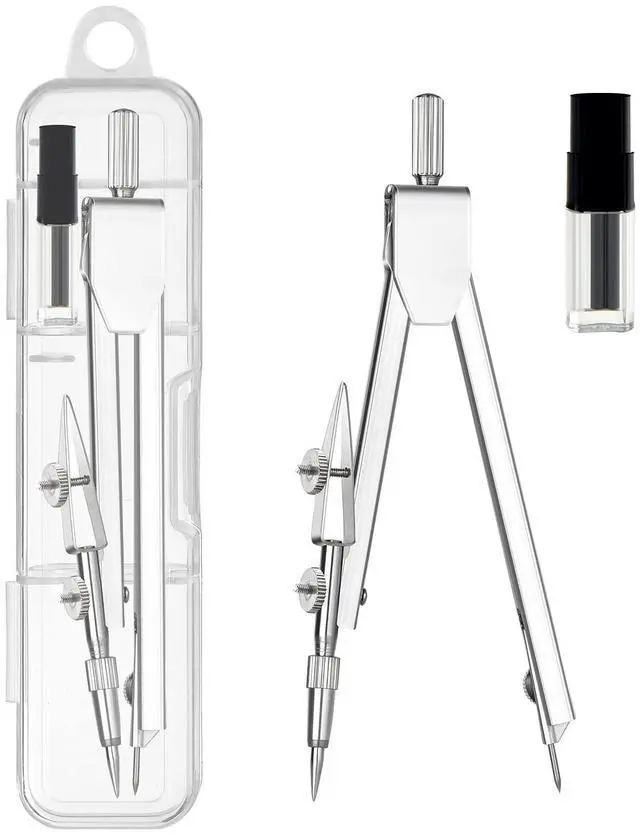 Main image of 2 Pack Student Metal Compass Set for Geometry with Extra Lead Refills, Math Compass, Compass Drawing Tool, Drafting Compass for Students, Compass for Office School Supplies and Woodworking (2)