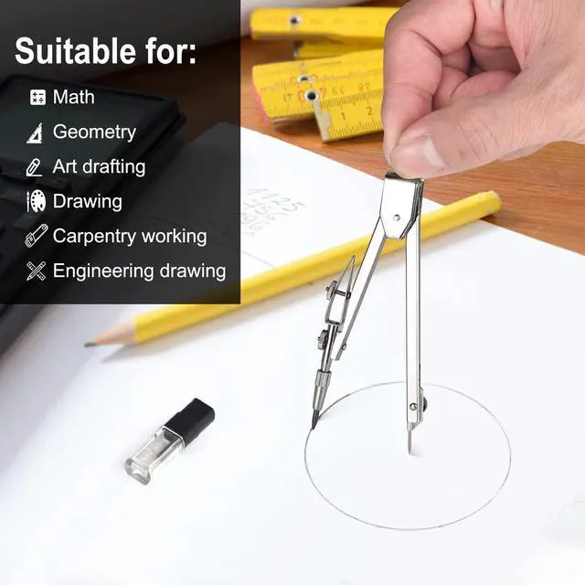 Alt view image 5 of 7 - 2 Pack Student Metal Compass Set for Geometry with Extra Lead Refills, Math Compass, Compass Drawing Tool, Drafting Compass for Students, Compass for Office School Supplies and Woodworking (2)