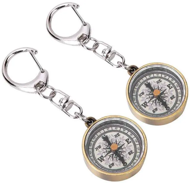 Alt view image 2 of 7 - Keychain Compass, Pack of 2 Vintage Style Zinc Alloy Pocket Compass Navigation Tool for Outdoor Camping Hiking