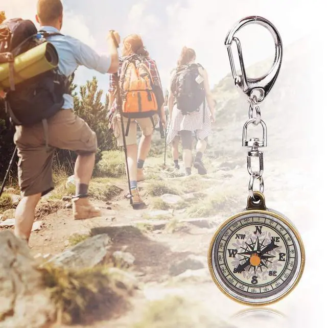 Alt view image 4 of 7 - Keychain Compass, Pack of 2 Vintage Style Zinc Alloy Pocket Compass Navigation Tool for Outdoor Camping Hiking