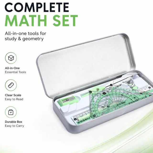 Alt view image 2 of 7 - Compass Geometry Tool 9 Pcs Protractor and Compass Set Geometry Set Drawing Compass with Shatterproof Storage Box Includes Rulers Protractor Compass Eraser Pencil Sharpener Green