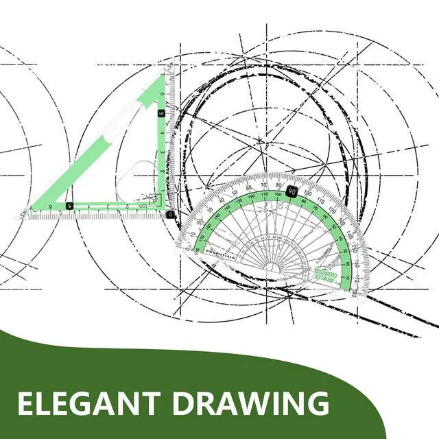 Alt view image 6 of 7 - Compass Geometry Tool 9 Pcs Protractor and Compass Set Geometry Set Drawing Compass with Shatterproof Storage Box Includes Rulers Protractor Compass Eraser Pencil Sharpener Green