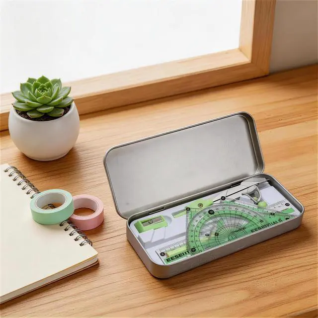 Alt view image 7 of 7 - Compass Geometry Tool 9 Pcs Protractor and Compass Set Geometry Set Drawing Compass with Shatterproof Storage Box Includes Rulers Protractor Compass Eraser Pencil Sharpener Green