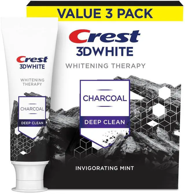 Main image of 3D White Whitening Therapy Charcoal Deep Clean Invigorating Mint Teeth Whitening Toothpaste, 4.6 oz Pack of 3, Anticavity Fluoride Toothpaste, Gently Brightens Teeth, Strengthens Enamel