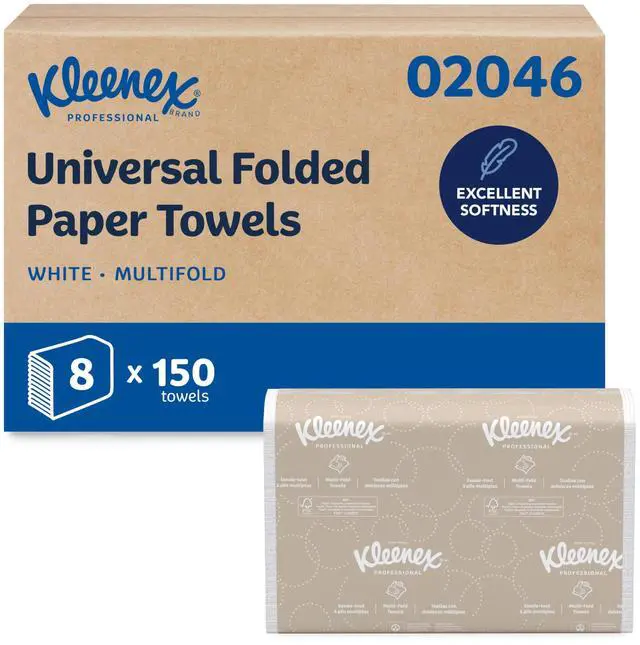 Main image of Professional Universal Multifold Paper Towels, Bulk (02046), Absorbency Pockets, 9.2" x 9.4" Towel, White (150 Sheets/Pack, 8 Packs/Case, 1,200 Sheet Total)