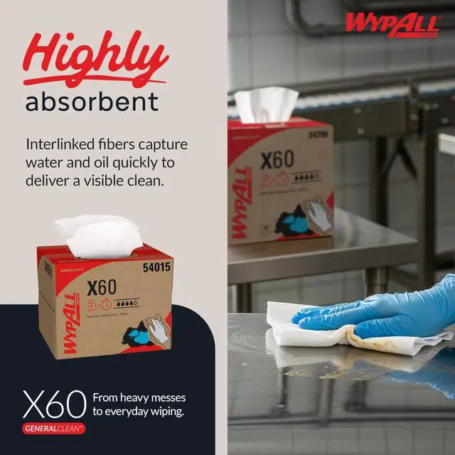 Alt view image 4 of 7 - GeneralClean X60 Cloths Multi-Task Cleaning Wipes (54015), Brag Box, Strong and Absorbent Towels, White (1 Pack of 236 Sheets, 236 Sheet Total)