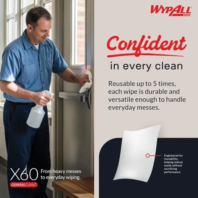 Alt view image 6 of 7 - GeneralClean X60 Cloths Multi-Task Cleaning Wipes (54015), Brag Box, Strong and Absorbent Towels, White (1 Pack of 236 Sheets, 236 Sheet Total)