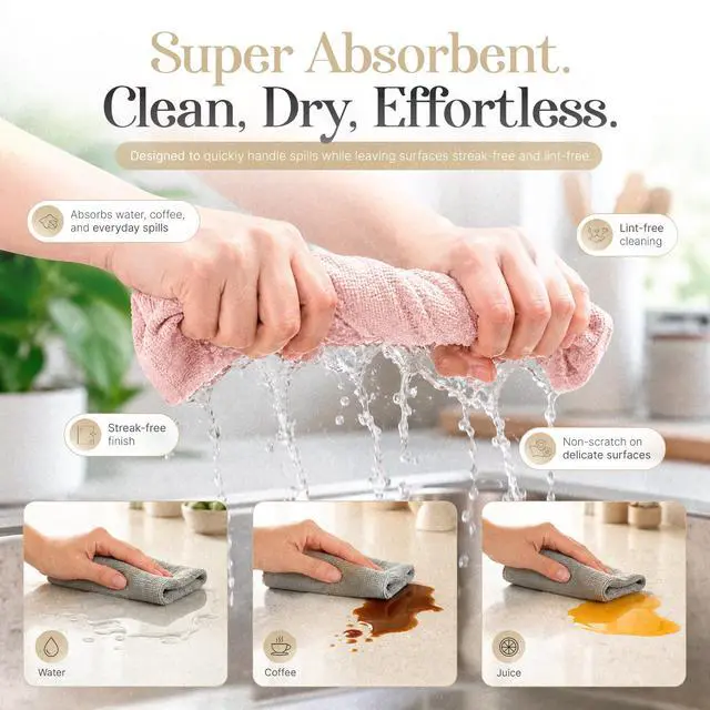 Alt view image 3 of 7 - Microfiber Cleaning Cloth Roll 20 Sheets 11" x 10" Tear Away Microfiber Towel Roll Reusable Paper Towels Washable Ultra Absorbent Lint-Free Cleaning Cloths for Kitchen, Car and Home Use, Pink