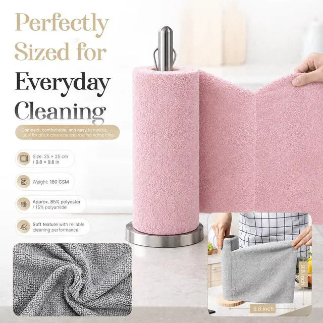 Alt view image 6 of 7 - Microfiber Cleaning Cloth Roll 20 Sheets 11" x 10" Tear Away Microfiber Towel Roll Reusable Paper Towels Washable Ultra Absorbent Lint-Free Cleaning Cloths for Kitchen, Car and Home Use, Pink