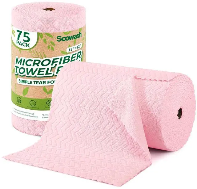 Main image of Microfiber Cleaning Cloths Roll, 75 Pack Tear Away Microfiber Towels Roll, 12" x 12" Lint Free Rags, Reusable Cleaning Cloths, Washable, Scratch Free,Ultra Absorbent Dish Rags(Pink Ripple)