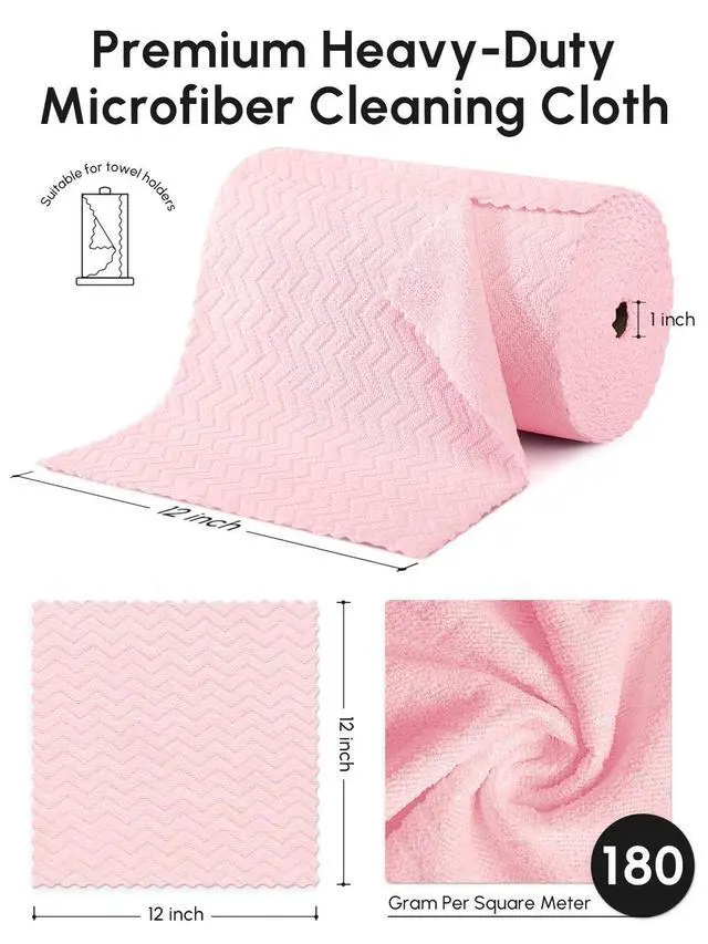 Alt view image 3 of 7 - Microfiber Cleaning Cloths Roll, 75 Pack Tear Away Microfiber Towels Roll, 12" x 12" Lint Free Rags, Reusable Cleaning Cloths, Washable, Scratch Free,Ultra Absorbent Dish Rags(Pink Ripple)
