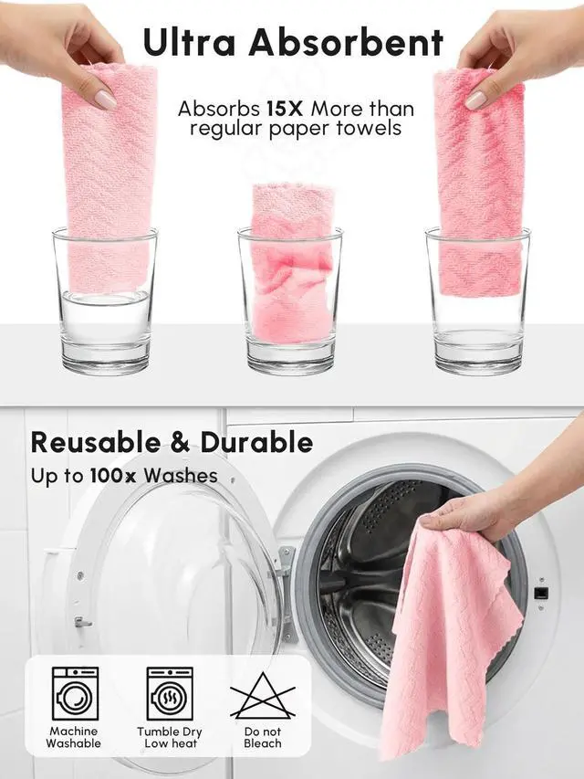 Alt view image 7 of 7 - Microfiber Cleaning Cloths Roll, 75 Pack Tear Away Microfiber Towels Roll, 12" x 12" Lint Free Rags, Reusable Cleaning Cloths, Washable, Scratch Free,Ultra Absorbent Dish Rags(Pink Ripple)