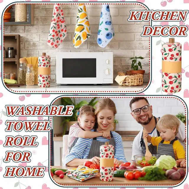 Alt view image 7 of 7 - 30 Pcs Reusable Paper Towels Rolls Towels Bulk Kitchen Washable Paperless Cloth Cotton Hand Napkins with Cardboard Reusable Napkins for Kitchen Bathroom (Fruit Design)