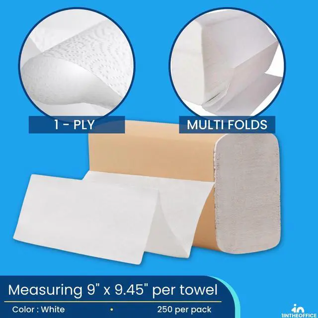Alt view image 2 of 6 - Multifold Paper Towels, Paper Hand Towels for Bathroom, Folded Paper Towels, 1-Ply, 9" x 9.45", 250 Towels/Pack, 2 Pack