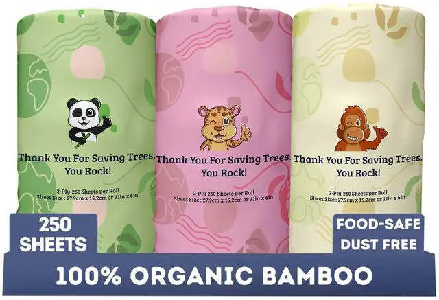 Main image of Bamboo Paper Towels | 2-Ply, 3 Rolls, 250 Sheets per Roll | Gentle for Sensitive Skin & Daily Cleaning Tasks
